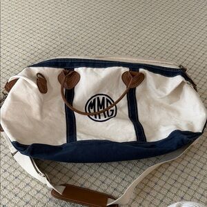 Navy and White Monogrammed Duffle Bag